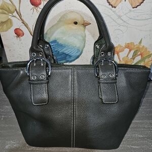 Tignanello Olive Green Pebbled Leather Double Handle "French Shopper" Satchel